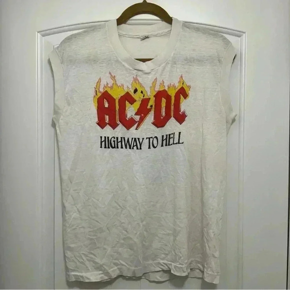 Rare Vintage AC/DC Sleeveless “Highway to Hell” T-Shirt | Large | Paper Thin - Picture 1 of 6